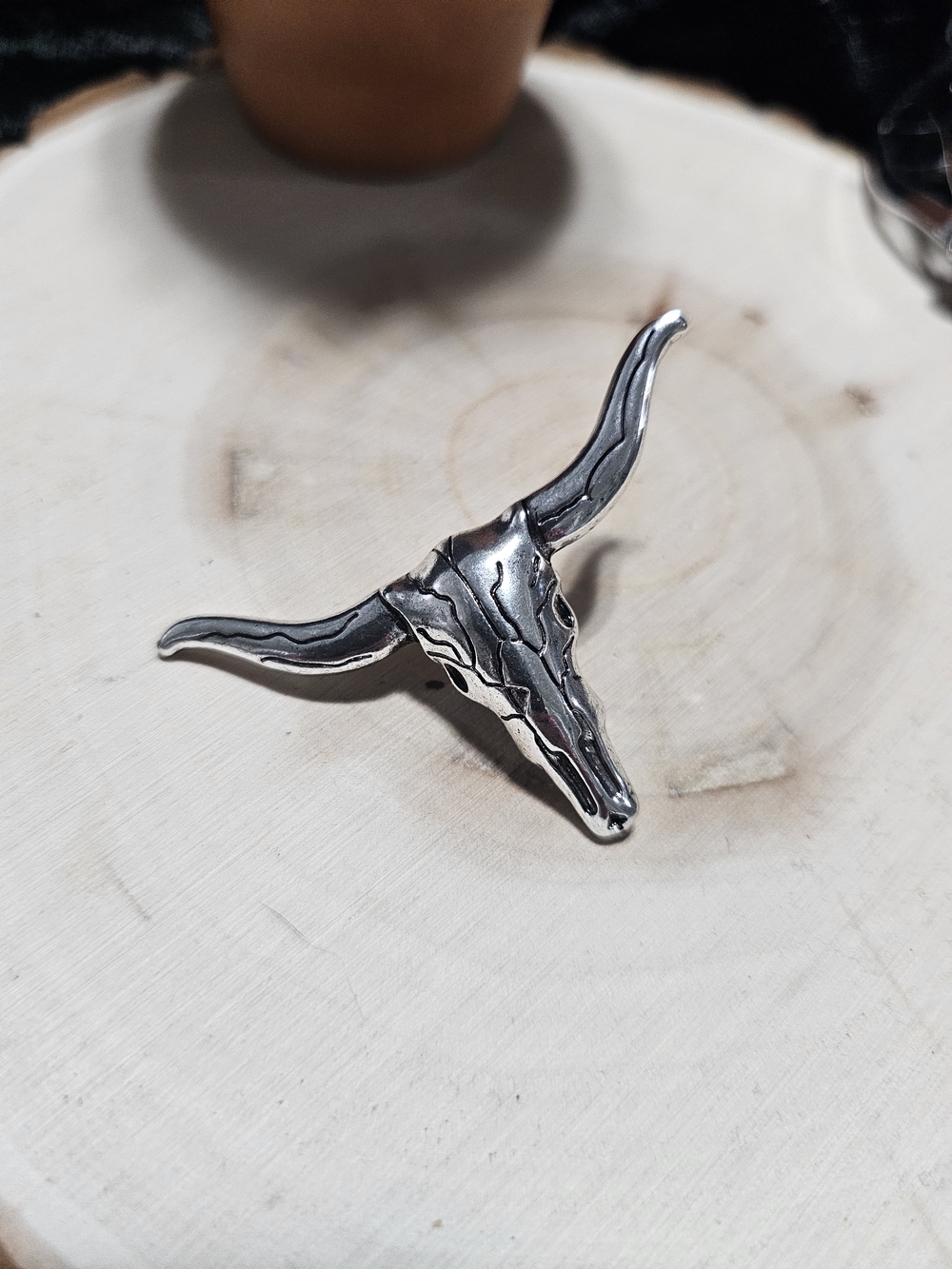 Silver Longhorn Skull Lapel Pin - Men Accessories